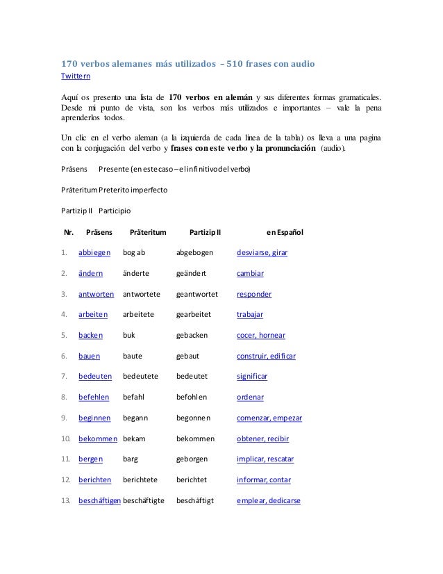 lista de verbos en aleman conjugados